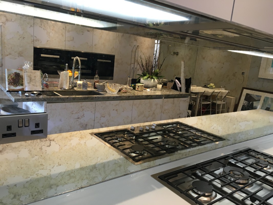 Mirror glass splashback in Radlett luxury kitchen